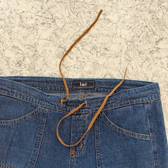 Y2K LEI Jeans Women’s 9 Flare Low Rise Denim Tie Closure 00s Bratz Boho 34x31 - Picture 8 of 11